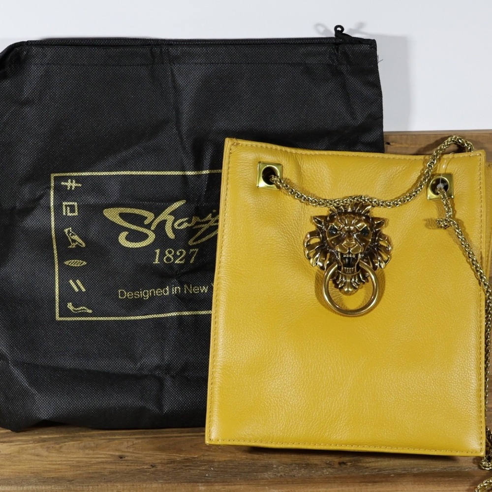 Sharif 1827 Gate Lion's Purse Lion Head Gold Chain Yellow Leather Crossbody